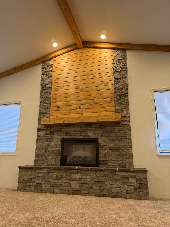 Stone Fireplace & Shiplap Feature Wall